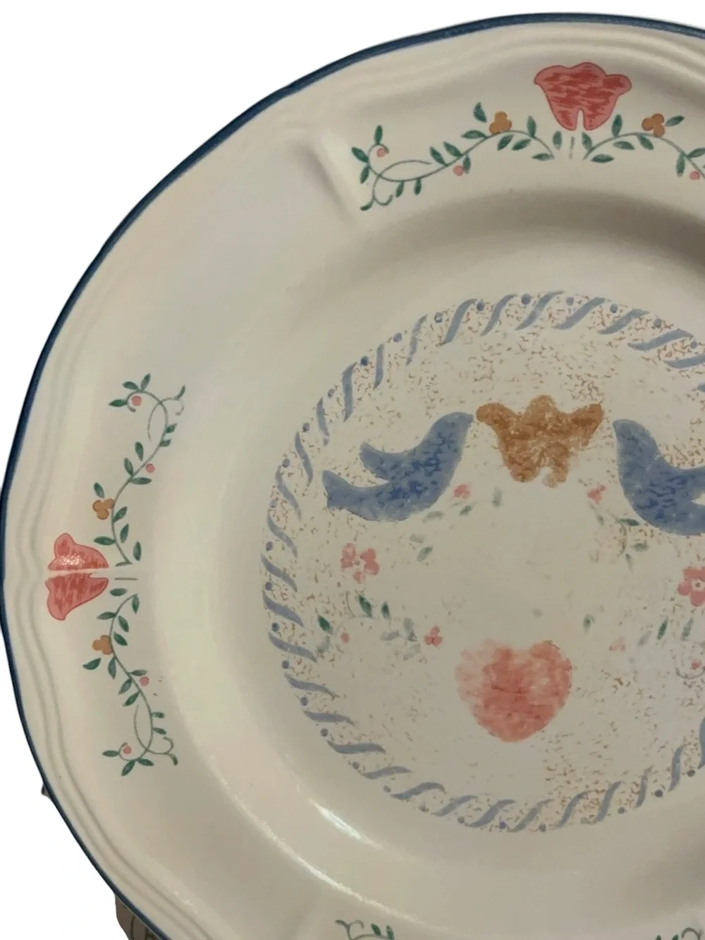 Newcor Keepsake Dinner Plate | Blue Birds & Pink Heart Stoneware Plate